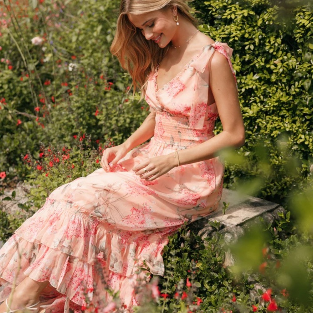 FIONNA MAXI DRESS - PEACH FLORAL
